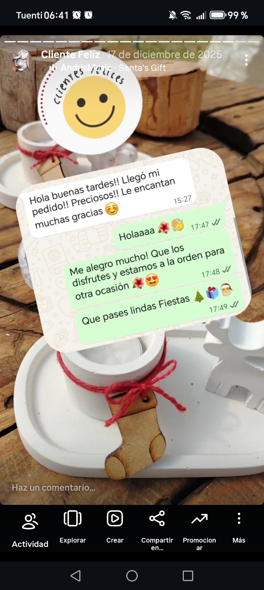 Mensaje de clienta feliz: llegó su pedido
