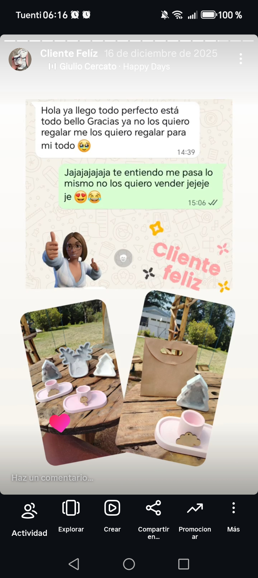 Mensaje de clienta: todo llegó bello