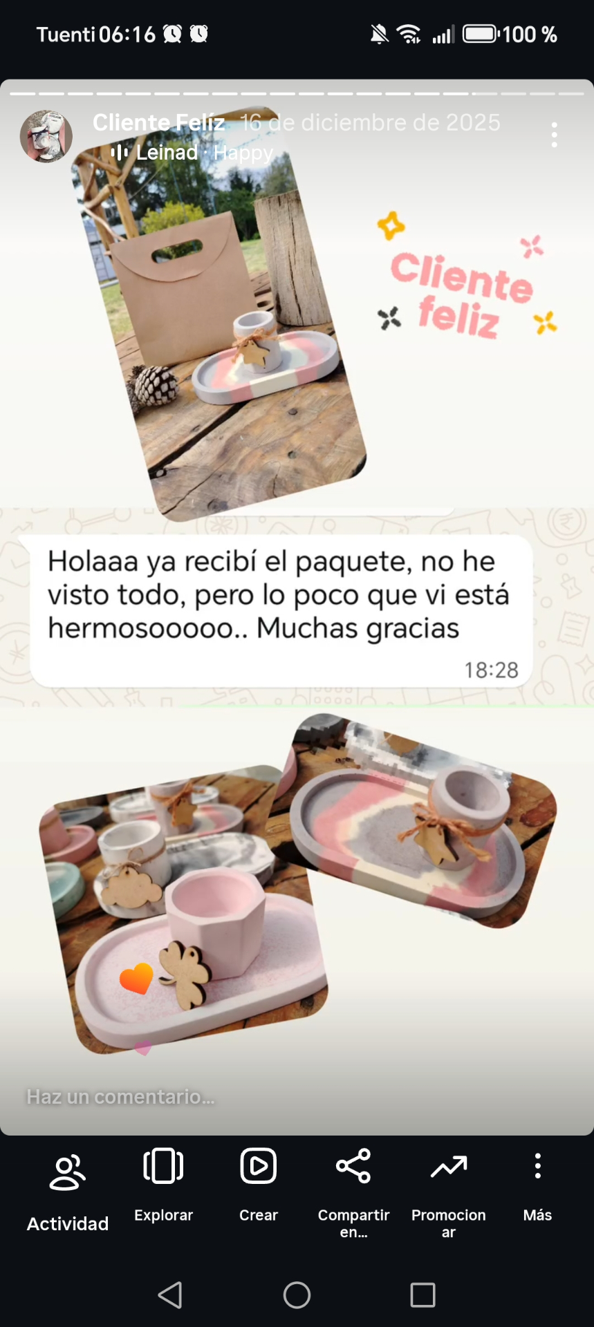Mensaje de clienta: el paquete está hermoso