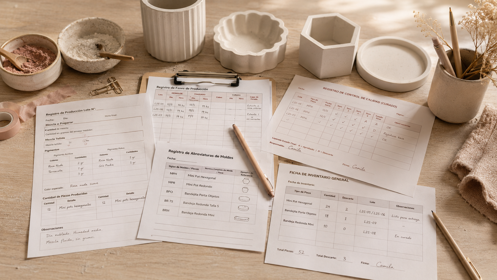 Registros imprimibles del Método Tipis Home sobre mesa de madera